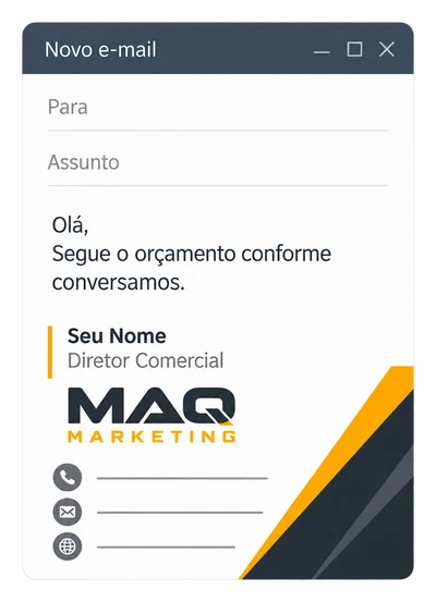 Ilustração de e-mail profissional com assinatura personalizada e logo da empresa no rodapé